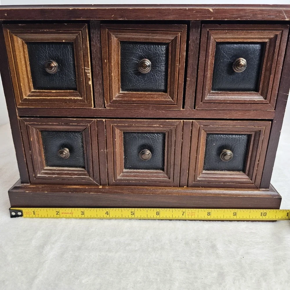 Vintage Wood 4 Drawer Tabletop Armoire/Dresser Style Jewelry Music Box